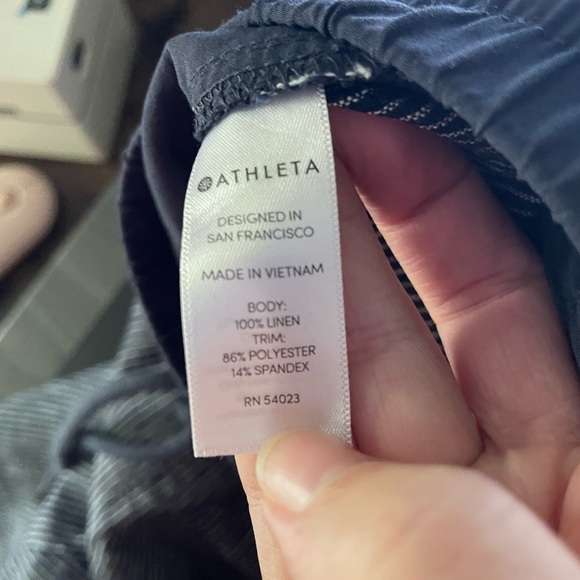 Athleta Dark Blue Striped Bali Linen Ankle Pant Size 4 - Picture 6 of 7